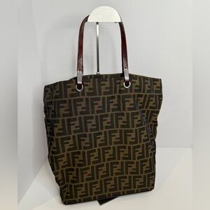 Authentic FENDI Vintage Zucca Shoulder Hand Bag Purse  Leather Brown